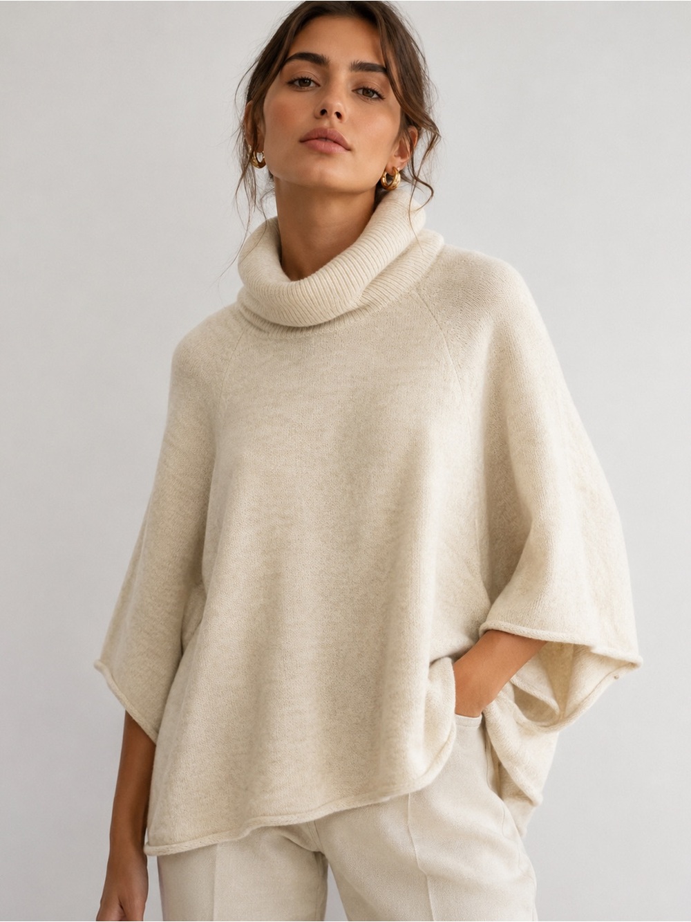 Zara Cashmere Blend Cowl Neck Poncho Sweater - Picture 5 of 9